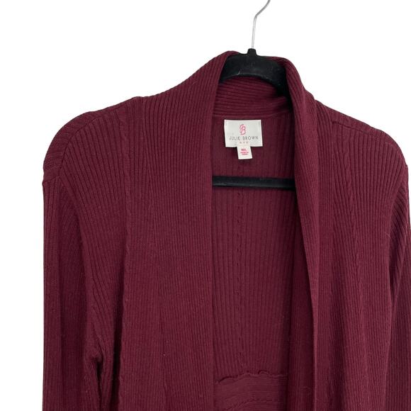 Julie Brown Open Front Long Burgundy Cardigan Medium / Large - Picture 2 of 6